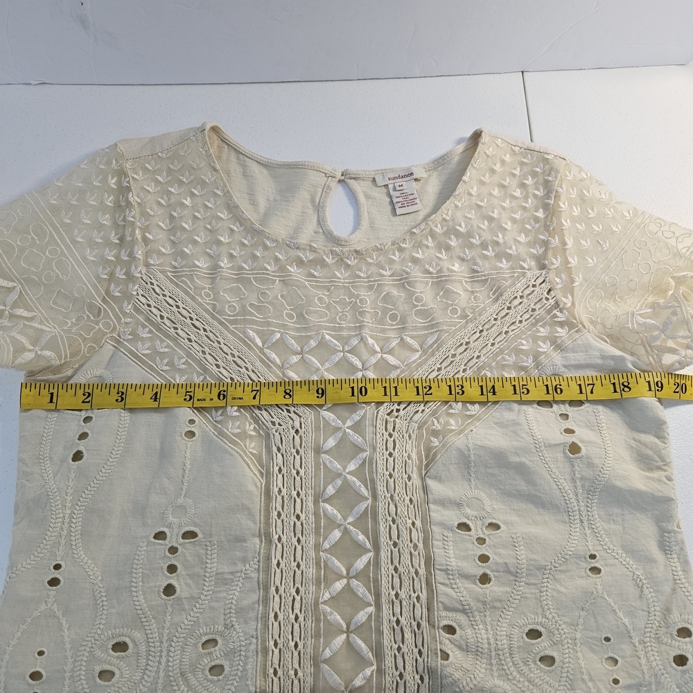 Sundance Cream Lace Women's Top Eyelet Patchwork Embroidery Size M - Picture 6 of 9